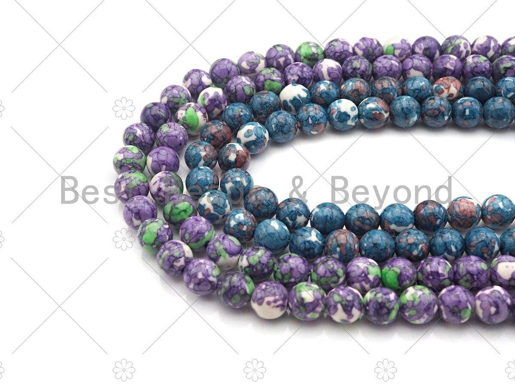 Purple Green Orange Blue Mottled Jade Beads, Round Smooth 8mm/10mm/12mm, Dyed Jade Gemstone Beads, 15.5" Full Strand, sku#UA108