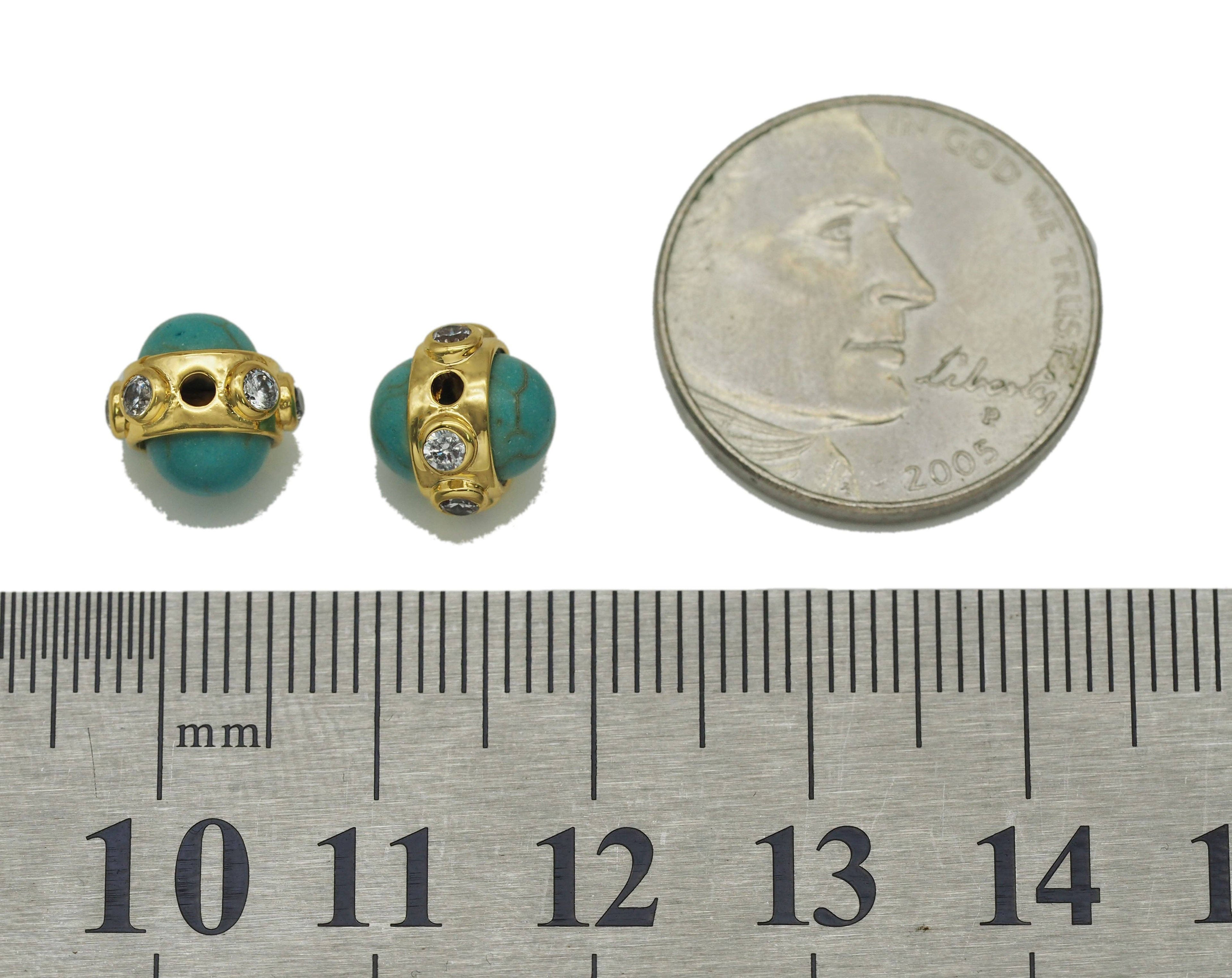Gold Turquoise Blue Spacer Bead, Sku#Y713