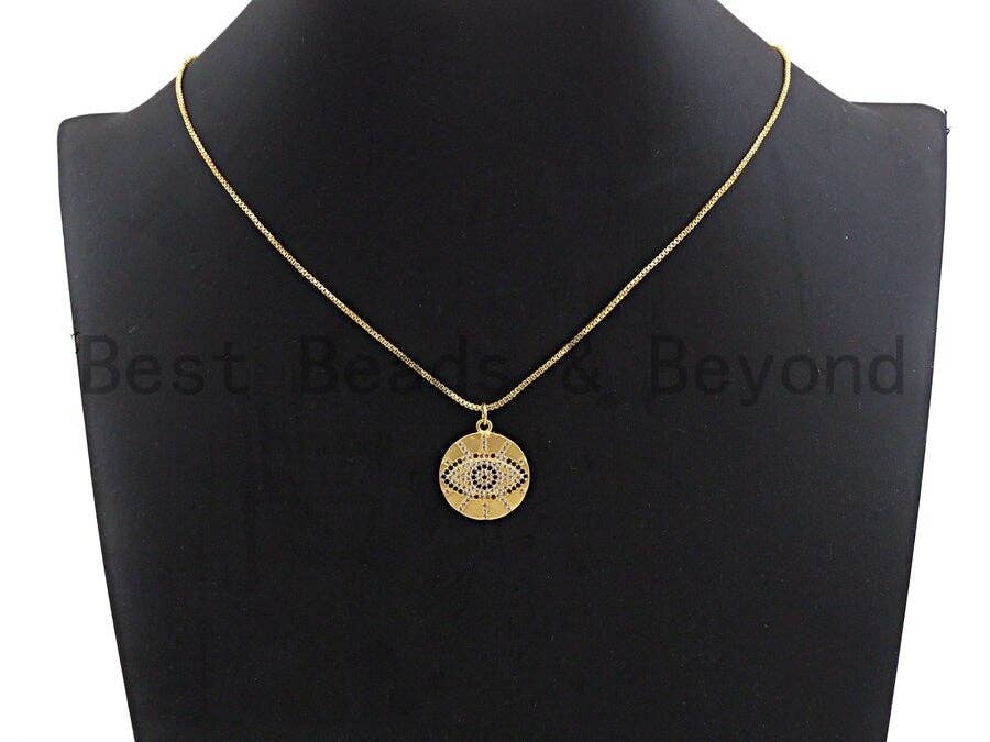 Colorful CZ Micro Pave Round Evil Eye on Disc Pendant/Charm, Lucky eye Cubic Zirconia Pendant, Silver/Gold Tone,20x23mm,Sku#Y204