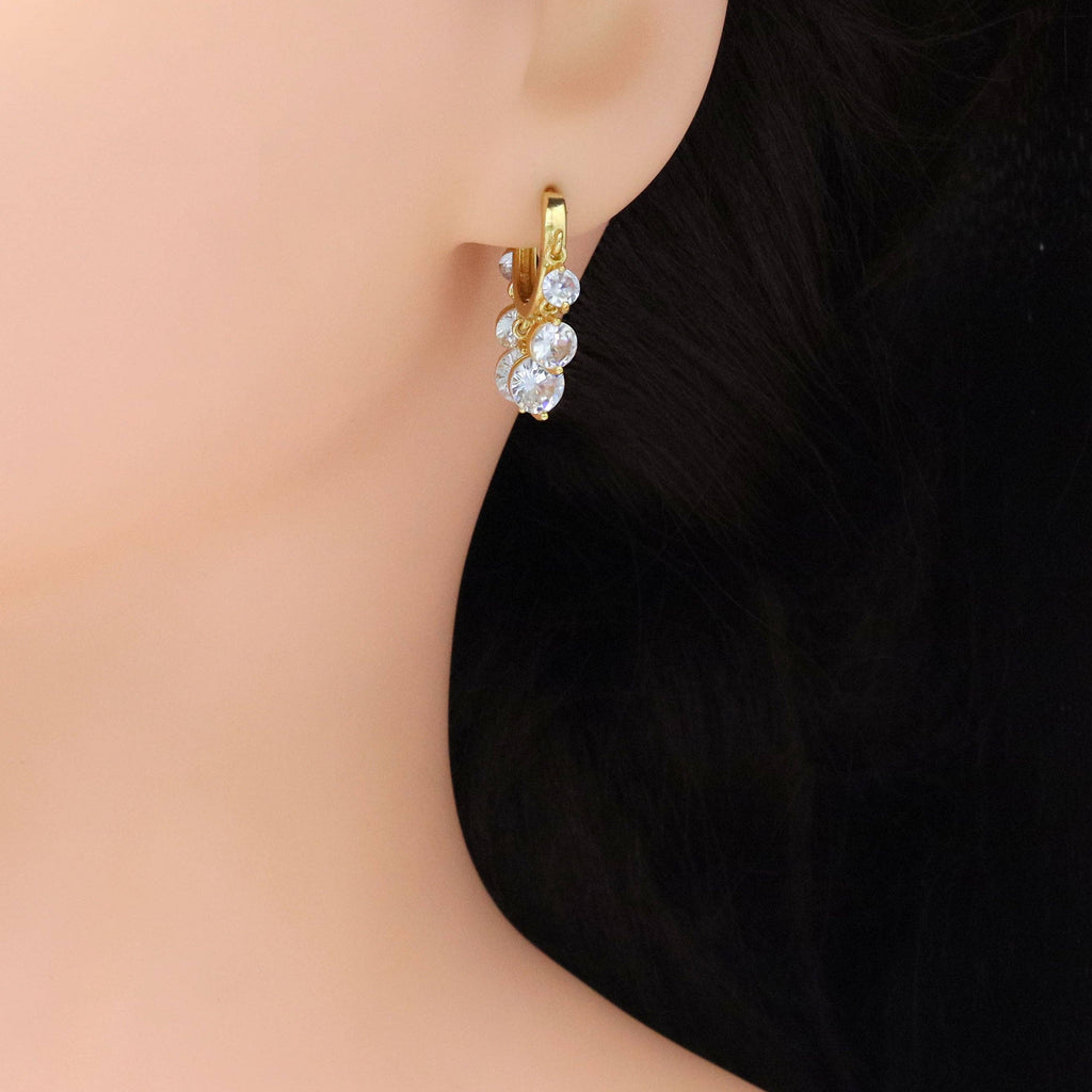 Gold Crystal Dangle Hoop Earrings, Sku#Y922