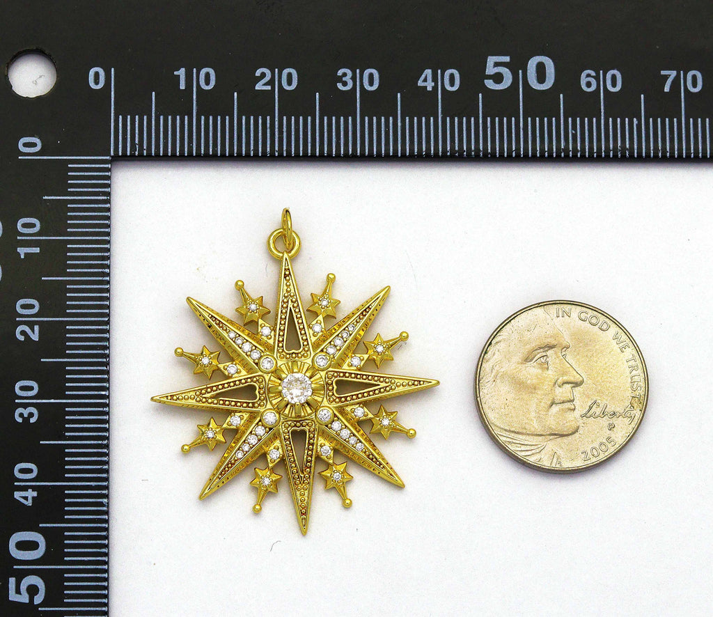 CZ North Star Char, Large Star Charm, Sku#Y696