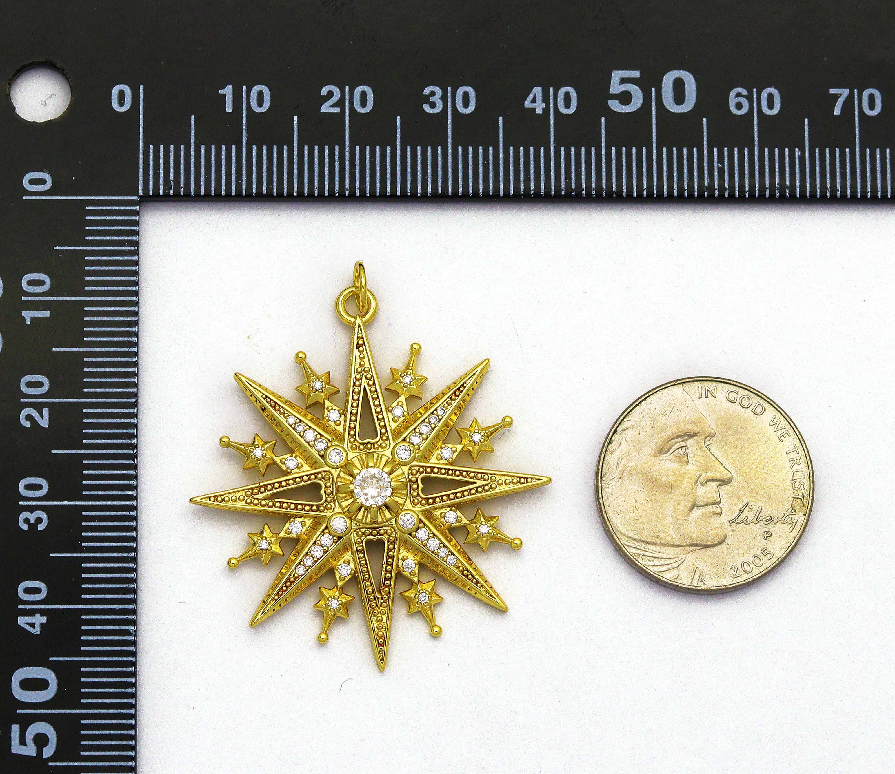 CZ North Star Char, Large Star Charm, Sku#Y696
