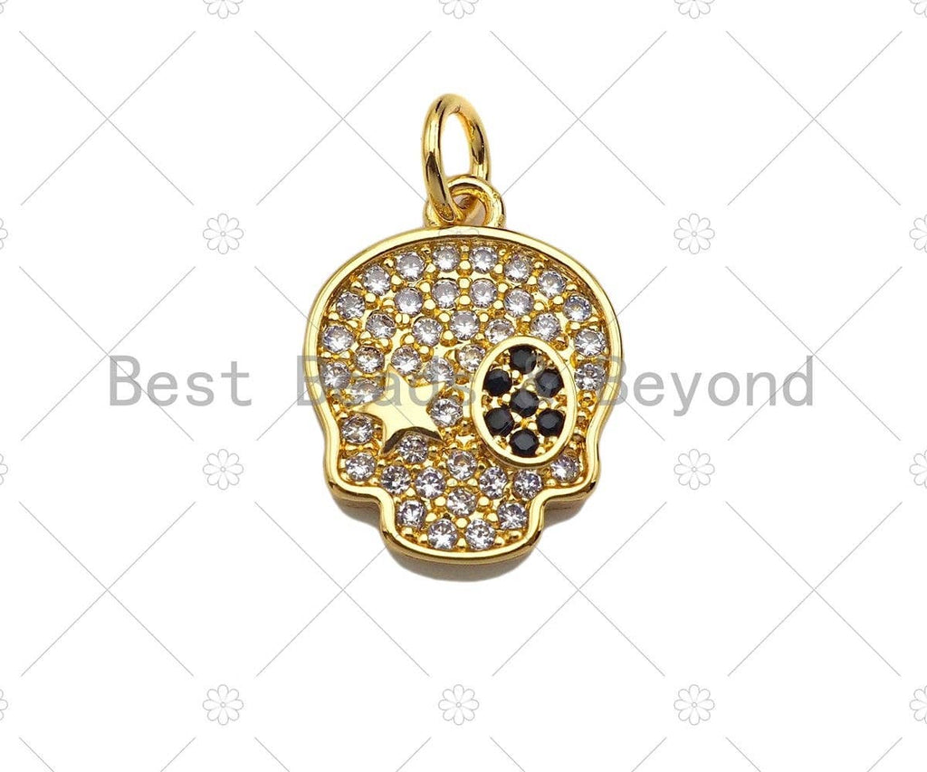 CZ Micro Pave North Star On Skull Shape Pendant/Charm,Cubic Zirconia Charm, Necklace Bracelet Charm Pendant,12x15mm, Sku#Y405