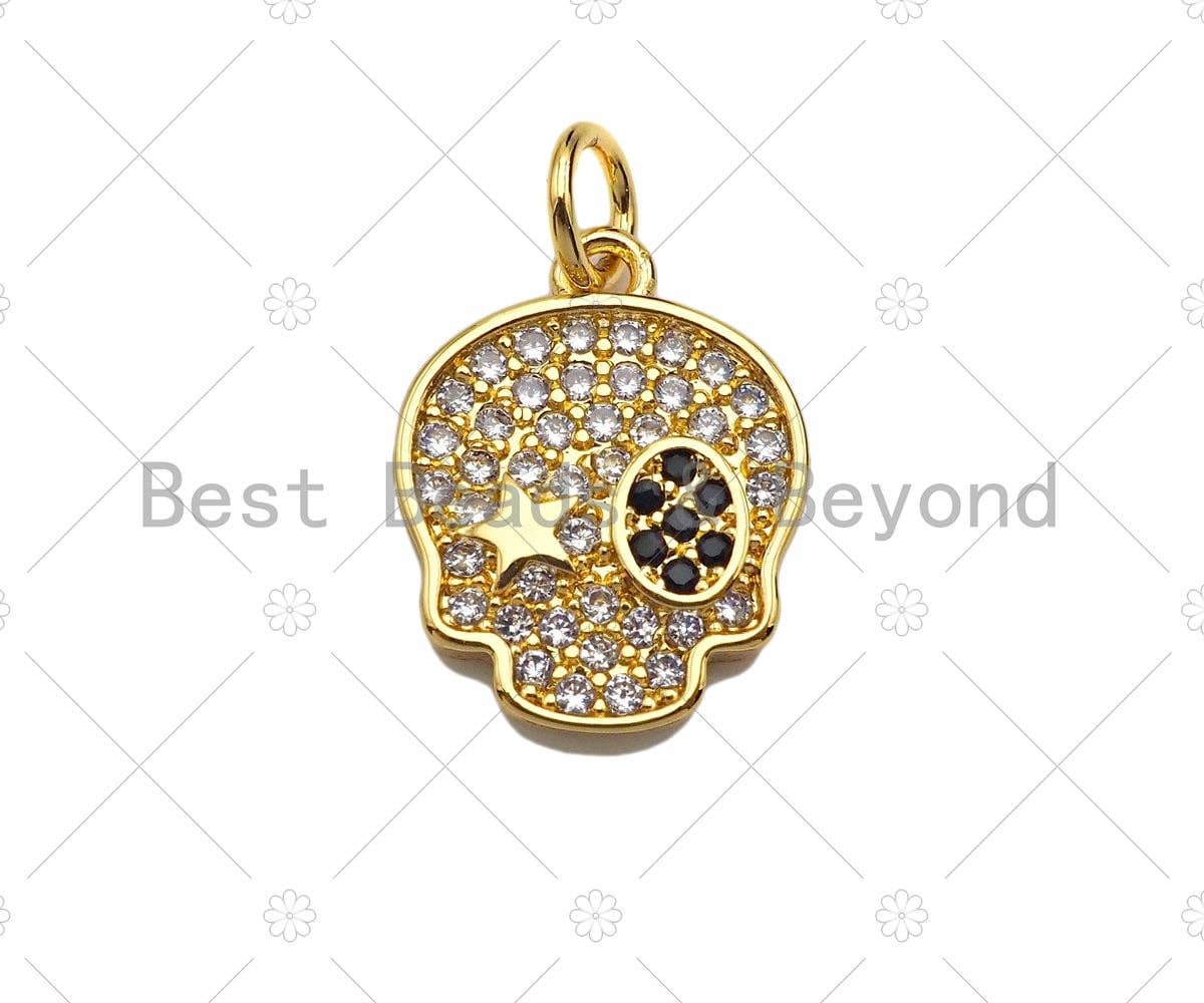 CZ Micro Pave North Star On Skull Shape Pendant/Charm,Cubic Zirconia Charm, Necklace Bracelet Charm Pendant,12x15mm, Sku#Y405
