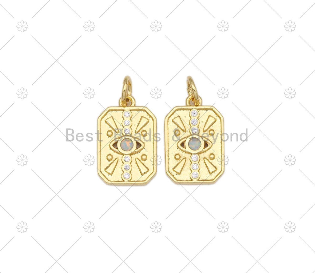 CZ Micro Pave Opal Evil Eye On Rectangle Shape Pendant, 18K Gold Filled Oapl Charm, Necklace Bracelet Charm Pendant, 15x10mm, Sku#Z1418