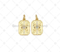 CZ Micro Pave Opal Evil Eye On Rectangle Shape Pendant, 18K Gold Filled Oapl Charm, Necklace Bracelet Charm Pendant, 15x10mm, Sku#Z1418
