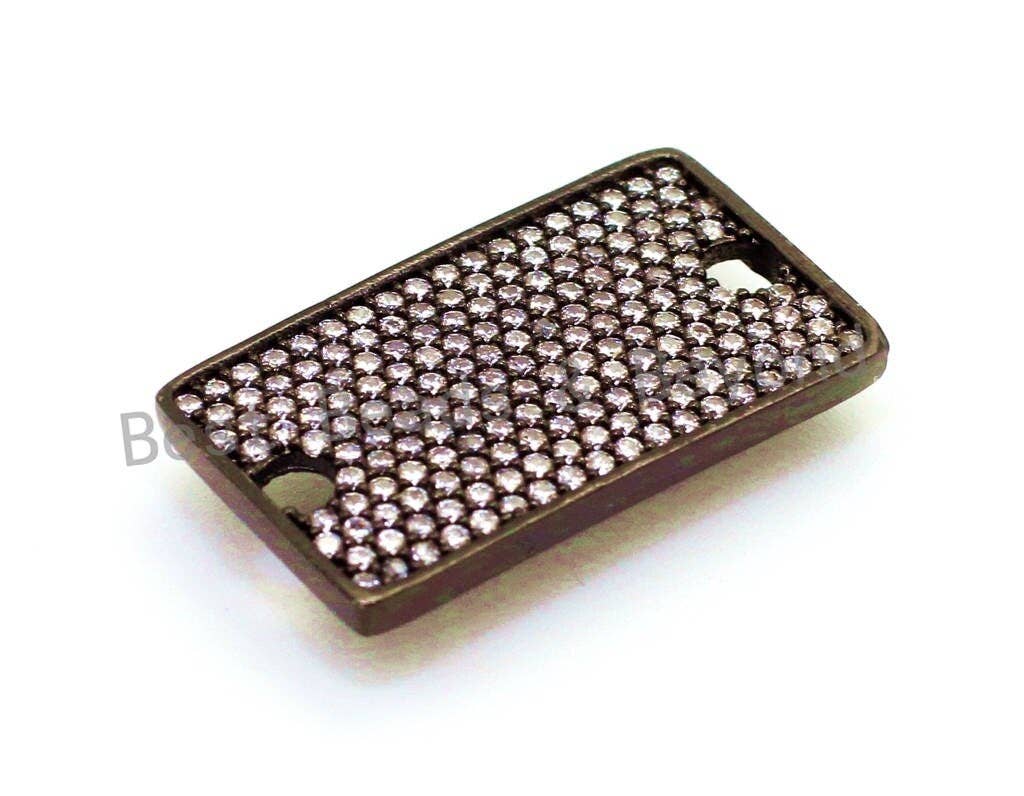 CZ Micro Pave Rectangle Black Plated Connector with Big Hole, Cubic Zirconia Charms for Bracelet, 15x26mm, sku#E75C