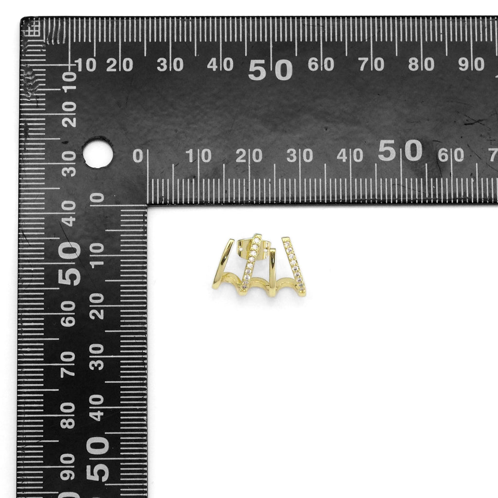 Gold Clear CZ Claw Stud Earrings, Sku#LD453
