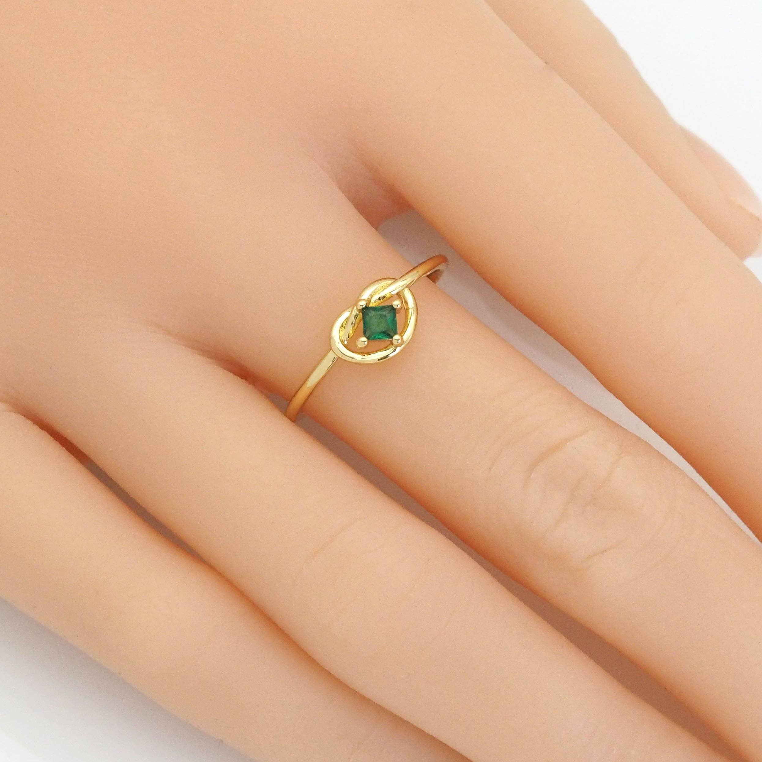 Gold Green CZ Knotted Heart Adjustable Ring, Sku#LK876