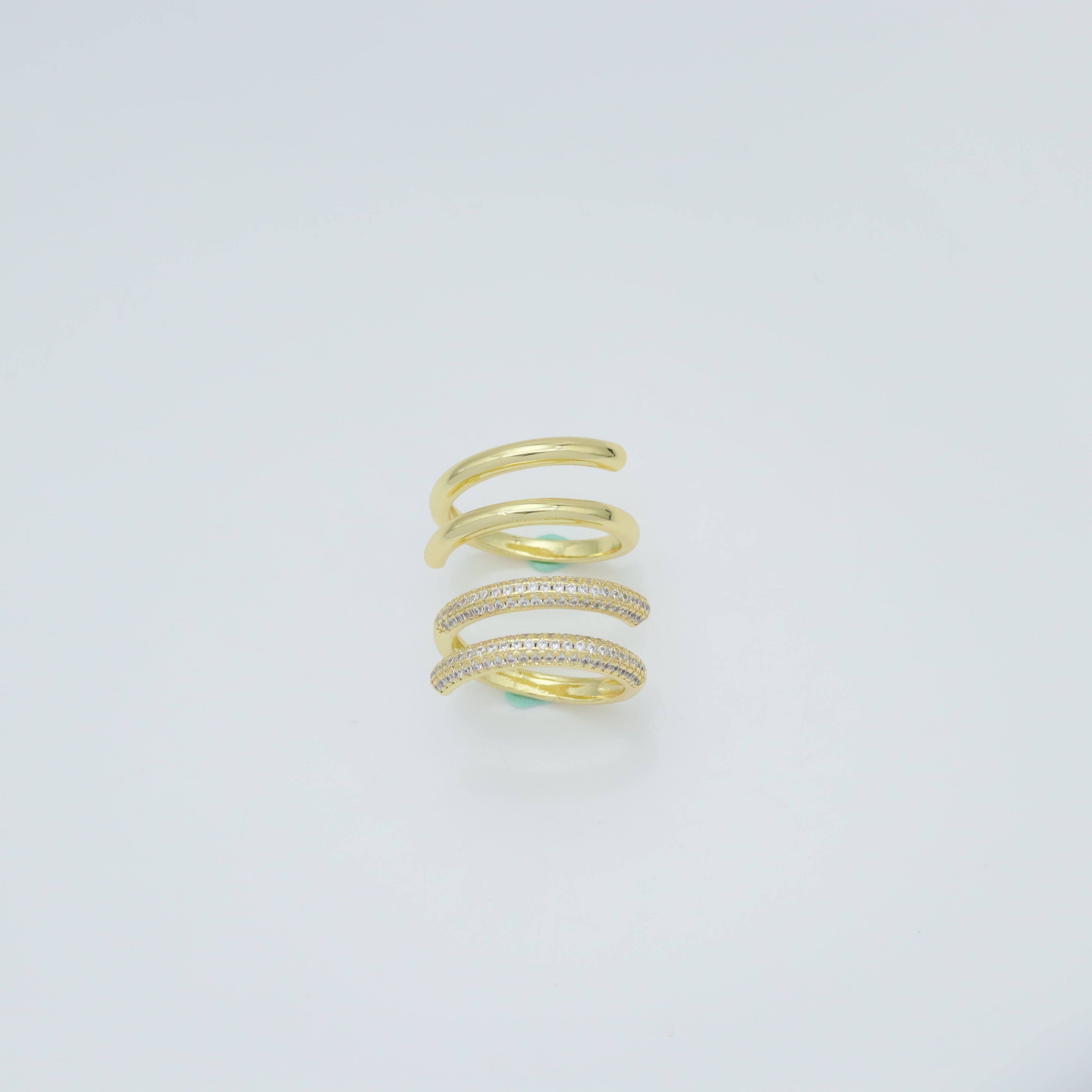 Plain Gold Clear CZ Doule Line Ring set , Sku#LD609