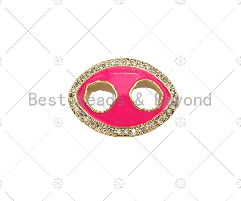 Colorful Enamel Oval Shape with Two Holes Connector, CZ Micro Pave Gold Link, Necklace Bracelet Charm Pendant,20x14mm,Sku#L560