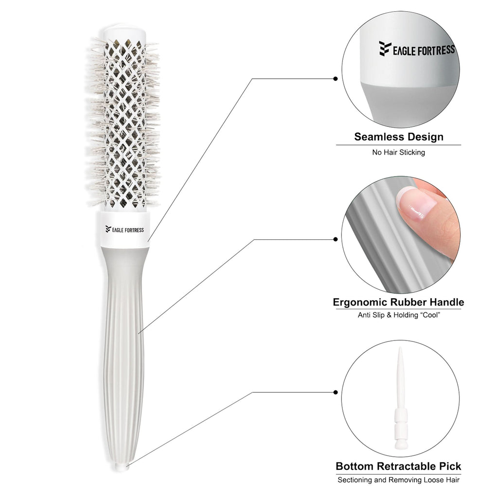 Eagle Fortress Professional Round Hair Brush for Blow Drying with Ceramic + Ionic, Grey 0.98in