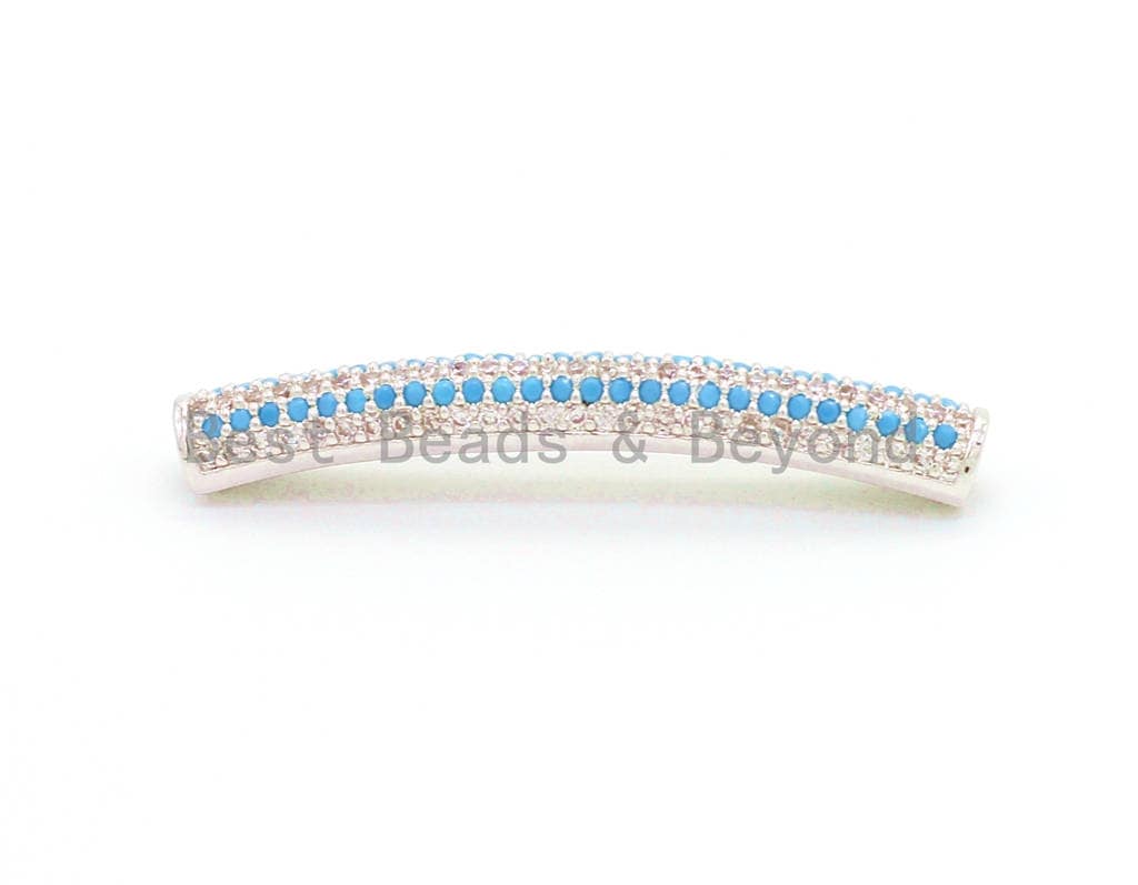 CZ Micro Pave Turquoise Half Full Pave Bar Tube Connector, Spacer Tube for 2mm Leather Cord Findings, 36x5mm, sku#E35C