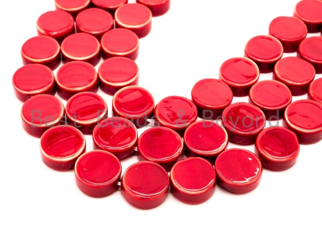 Red Natural Mother of Pearl beads,12x5mm Pearl Coin beads, Loose Coin Smooth Pearl Shell Beads, 16inch strand, SKU#T93