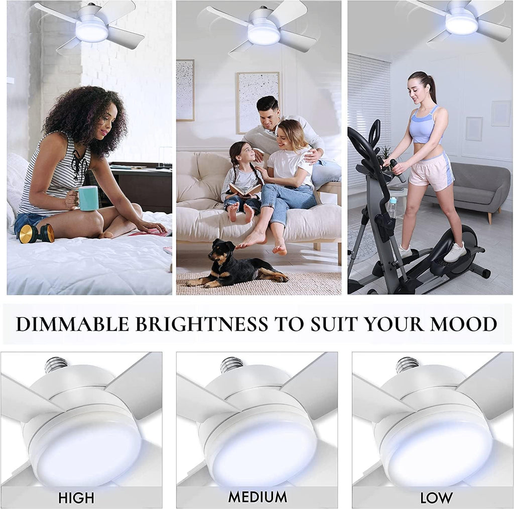 Bell+Howell Socket Breeze Modern Ceiling Fans with LED Lights, 10" LED E26/E27 Screw Base Mini Light Socket Fan with Cord for Bedroom, Living Room, Kitchen, Balcony