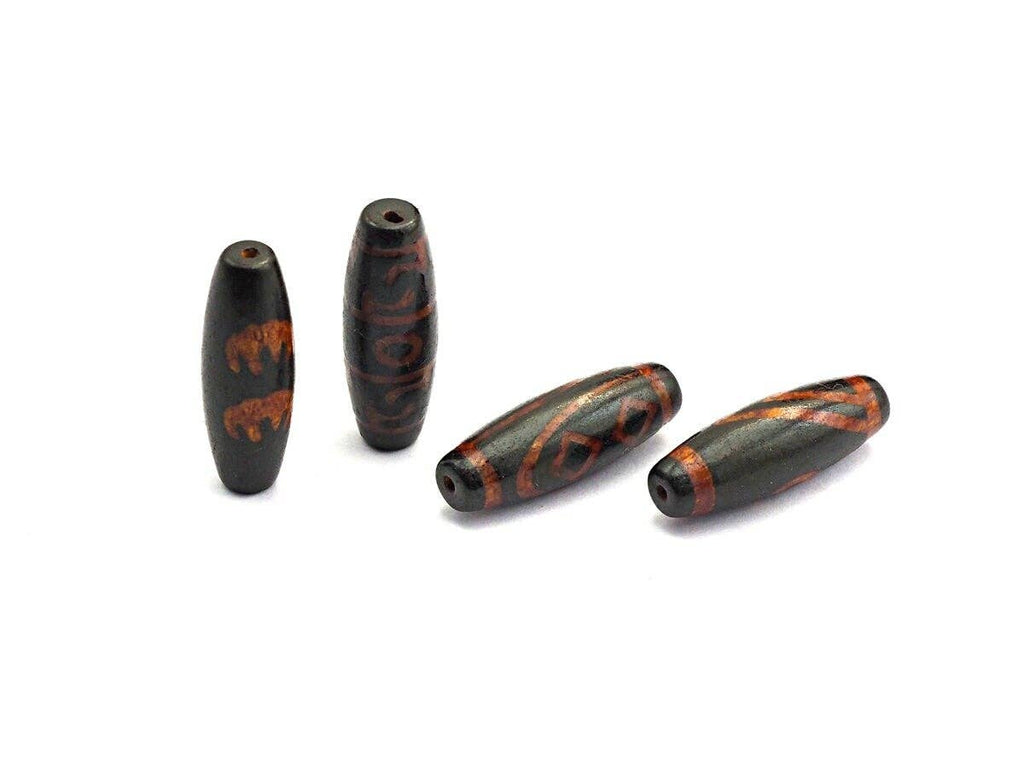 Natural Tibetan Agate Long Oval Shape Beads, Black Brown Dzi beads, Barrel Agate Beads, 10x30mm, sku#U563
