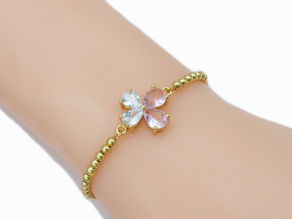 Clear Pink Drop Shape CZ Flower Connector Charm, Sku#LD332
