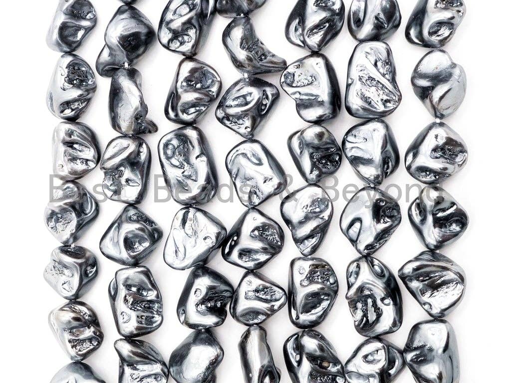 Quality Natural Mother of Pearl baroque beads, 15-21mm, Hematite Color Irregular Plated Gemstone Beads, 16inch strand, SKU#T112