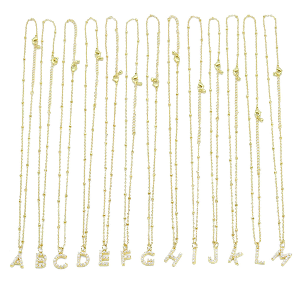 Gold Silver Peal Initial Charm Necklace,Sku#EF601
