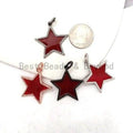 32mm Red Enamel Five Point Star Pendant/Charm, Enamel CZ Pave Star Charm, Gold/Rose Gold/Silver/Black Plated, sku#F580SC