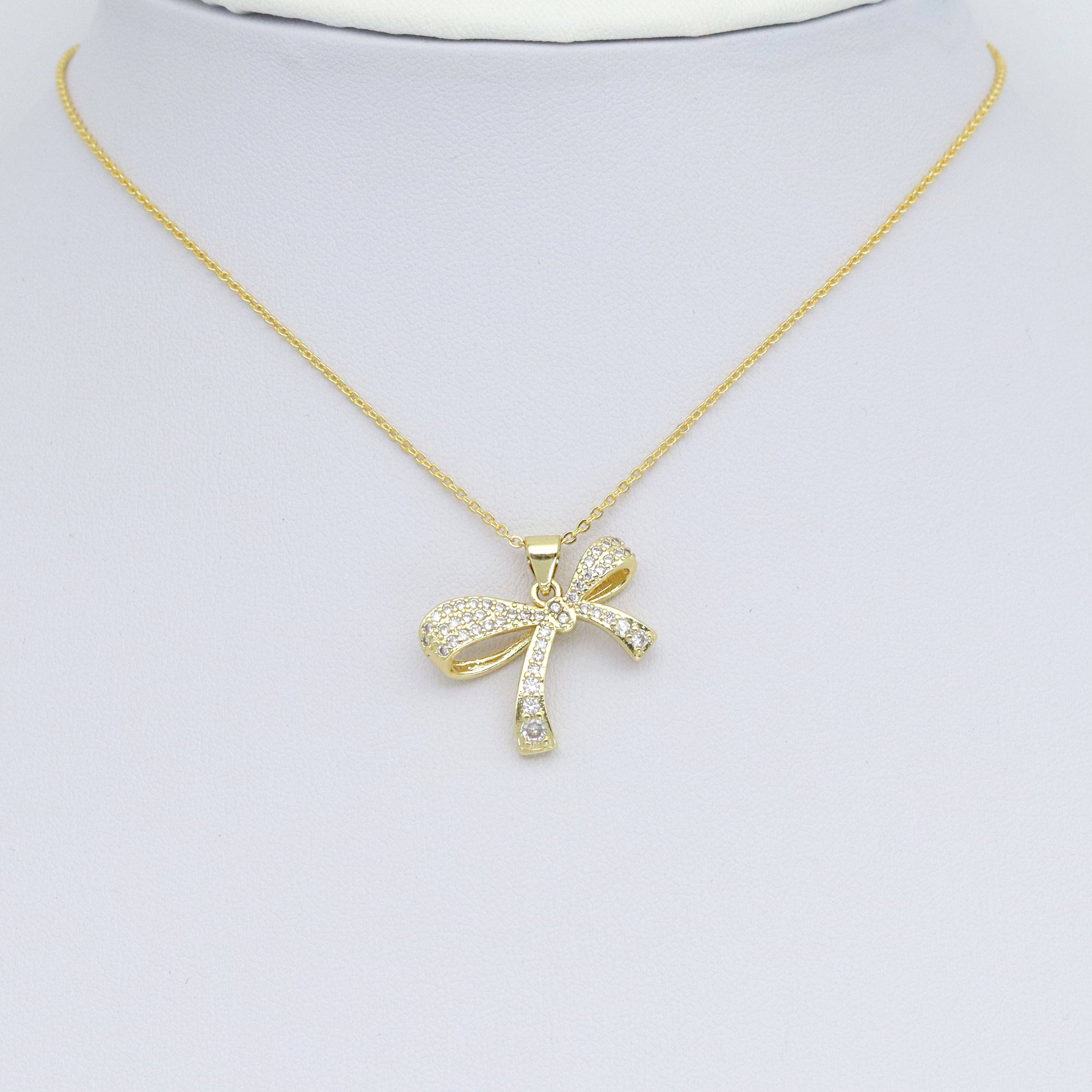 Gold Clear CZ Bowknot Charm Pendant, Sku#LK970
