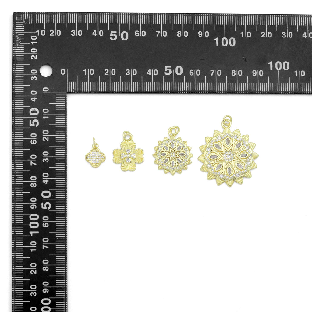 Gold Clear CZ Clover  Flower Charm Pendant,Sku#LK1259