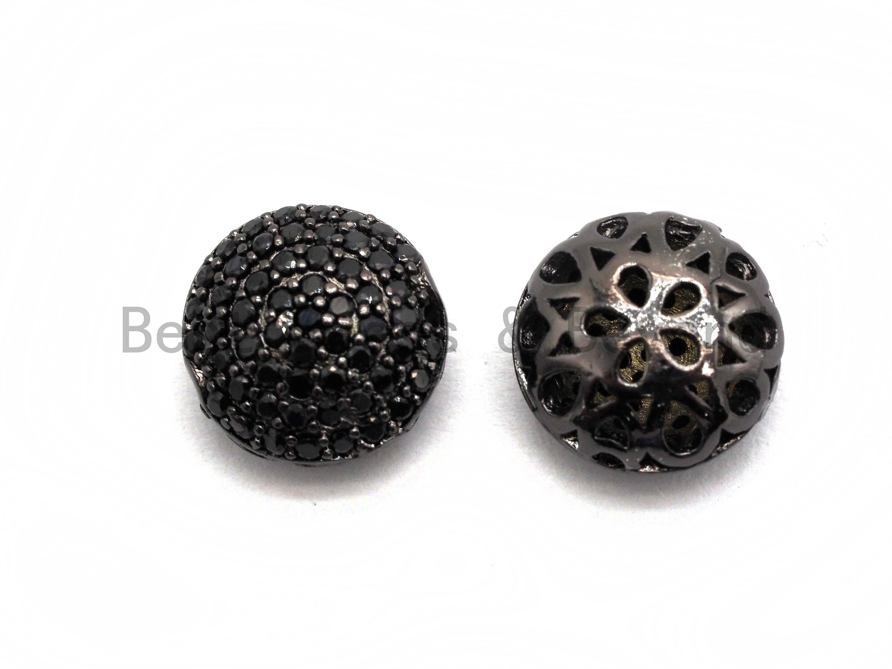 Black CZ Pave On Black Micro Pave Button Round Spacer Beads for Bracelet/Necklace, Spacer Beads, 11mm, sku#C98