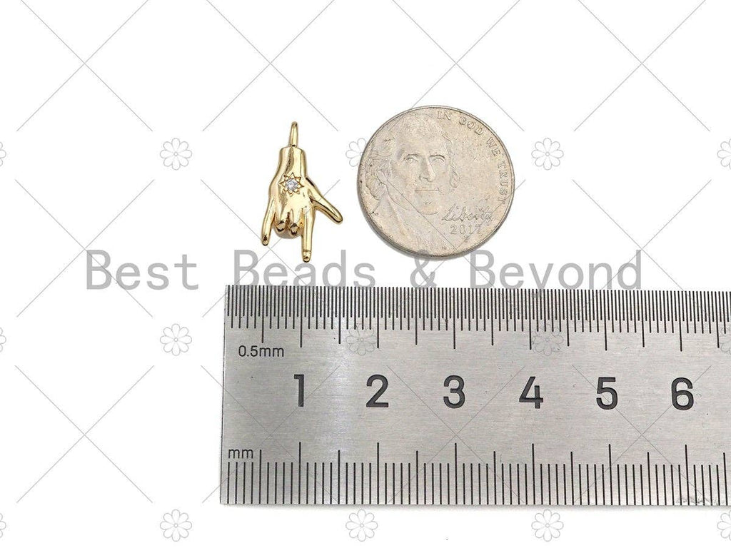 CZ Micro Pave Love You Hand Shape Pendant, 14K Dainty Gold Charm, Necklace Bracelet Charm Pendant,11x20mm,Sku#ZX06