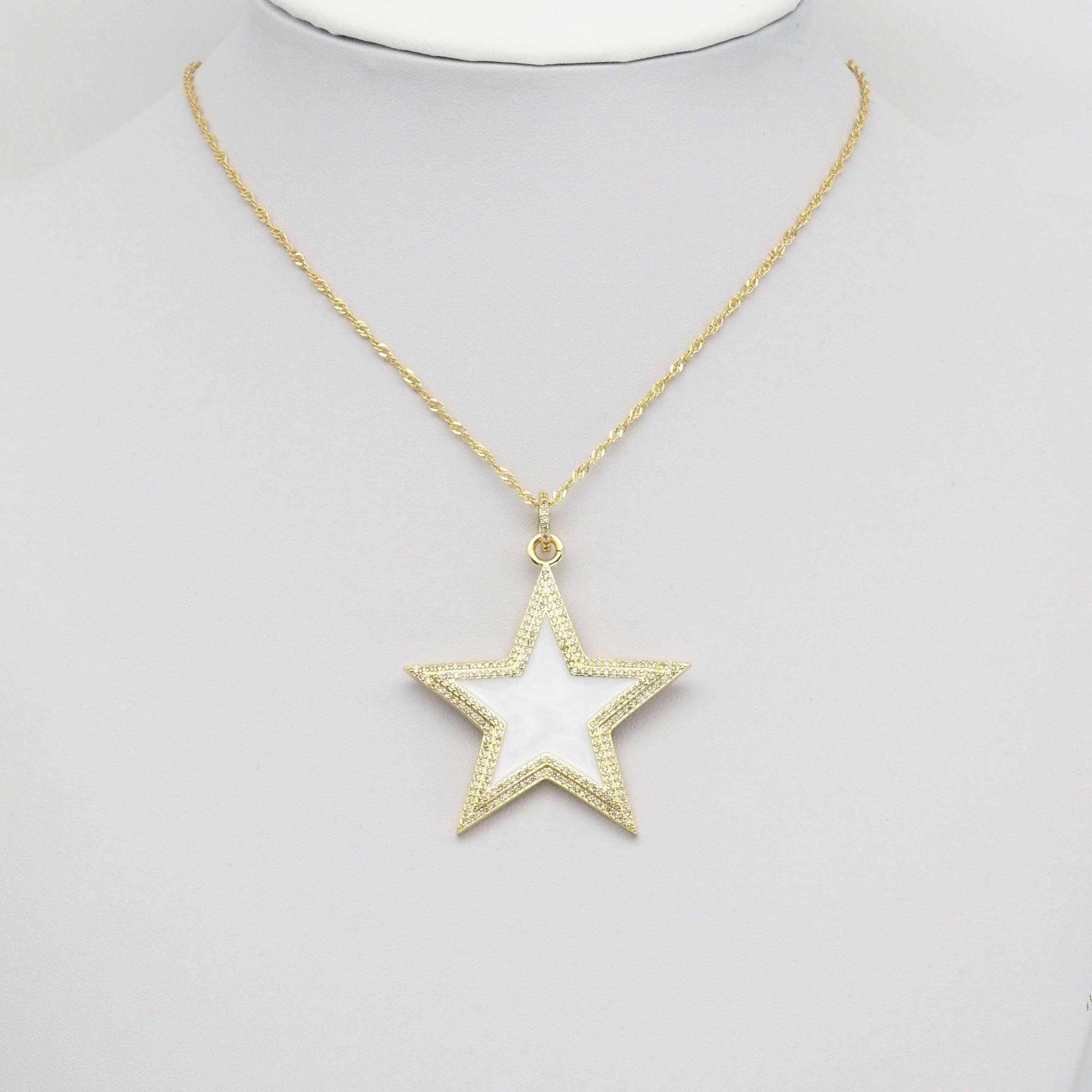 Big Clear CZ Gold White Star Pendant, Sku#ML71