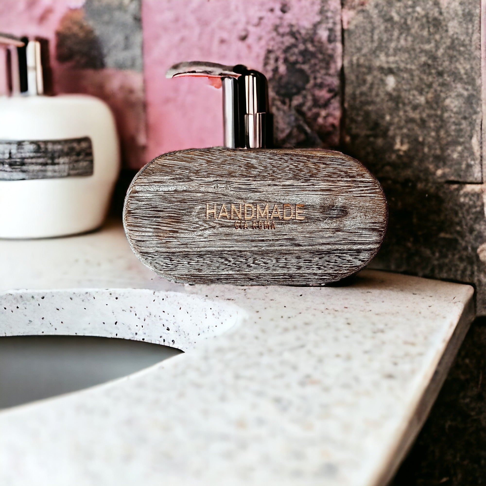 Handmade Rustic Wood Tray For Two 16oz Dispensers And Vanity Countertop Tray