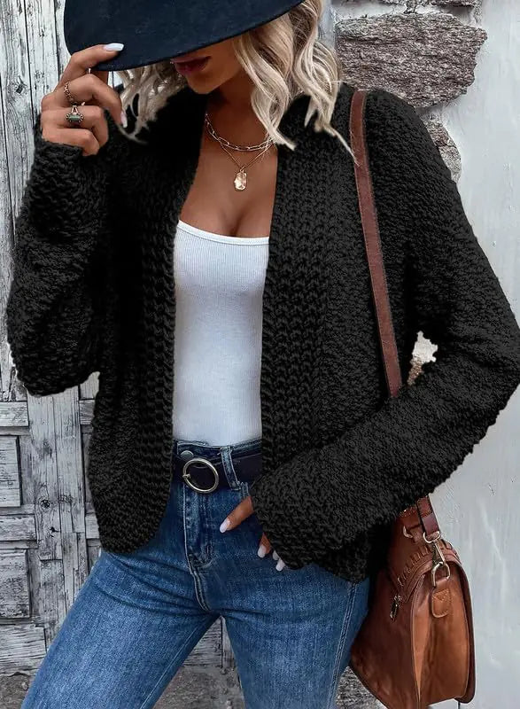 Dokotoo Women's 2024 Fashion Casual Open Front Long Sleeve Chunky Knit Cardigans Sweaters Outerwear Coats X-Large Black - # GIAA23210001