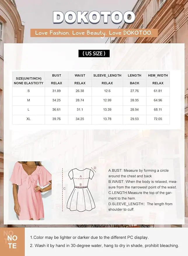 Dokotoo Womens Dresses 2024 Fall Summer Deep V Neck Elegant Bow tie Mini Dress S-XL X-Large Sea Green - # GIAA231710006