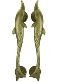 Dolphin Door Handles – Brass Nautical Pair (12"L x 2"W)
