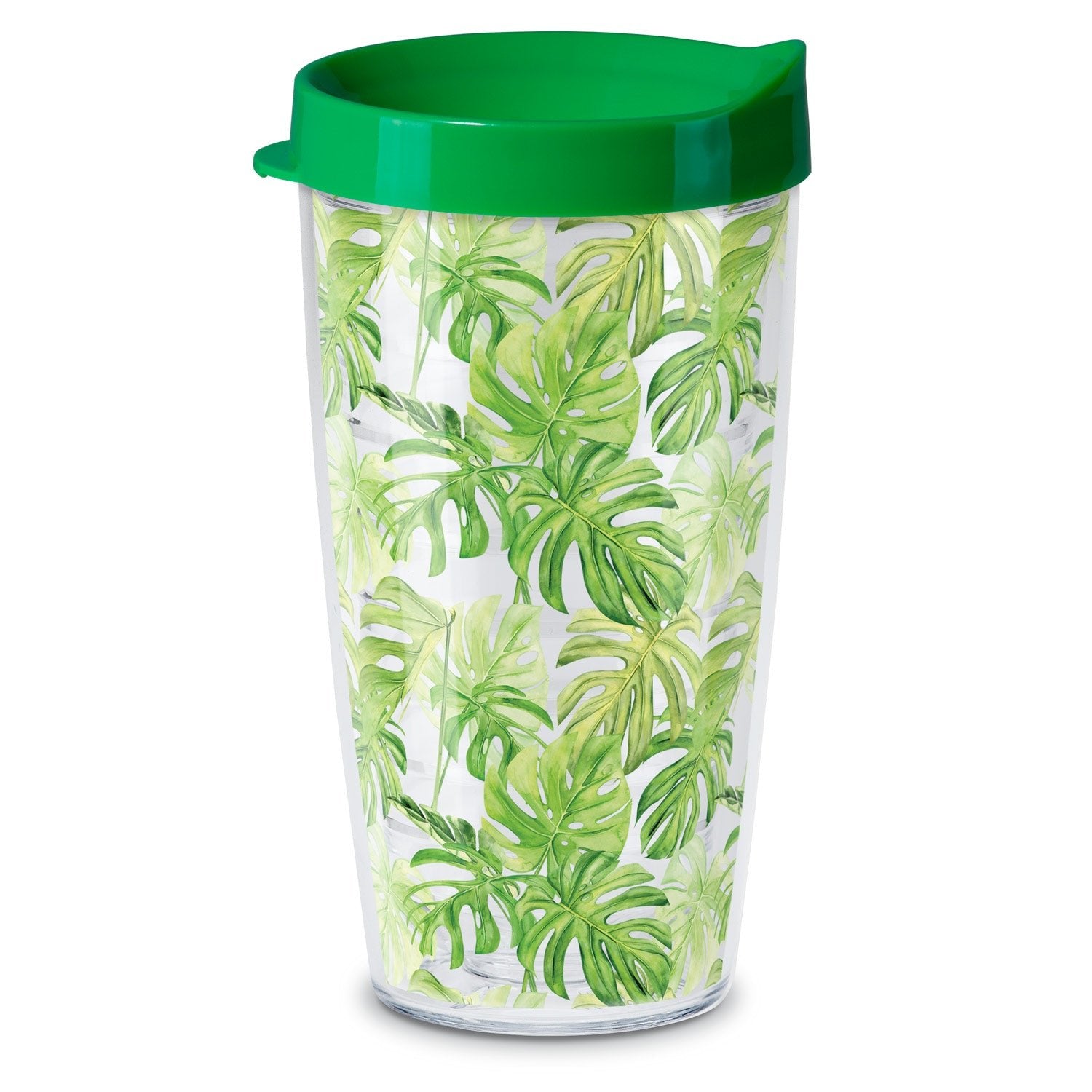 Double Wall Insulated Travel Tumbler 16 ounce Tropical Leaves