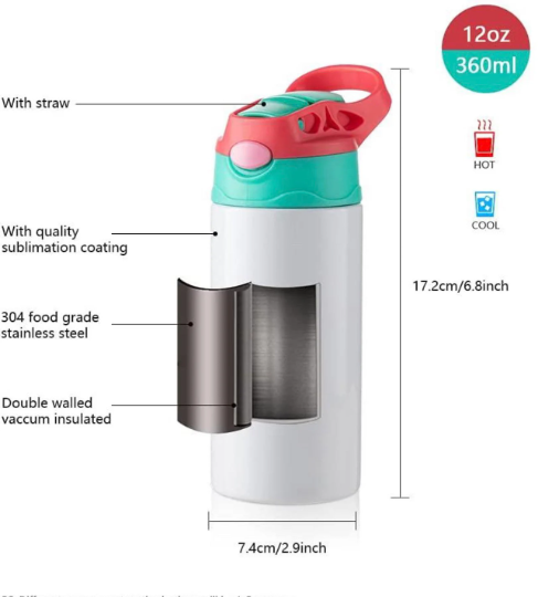 Gobelet Sippy 20oz vierge à sublimation pour enfants, droit, en acier inoxydable blanc, gobelet pour enfants, bouteille d'eau de sport avec poignée