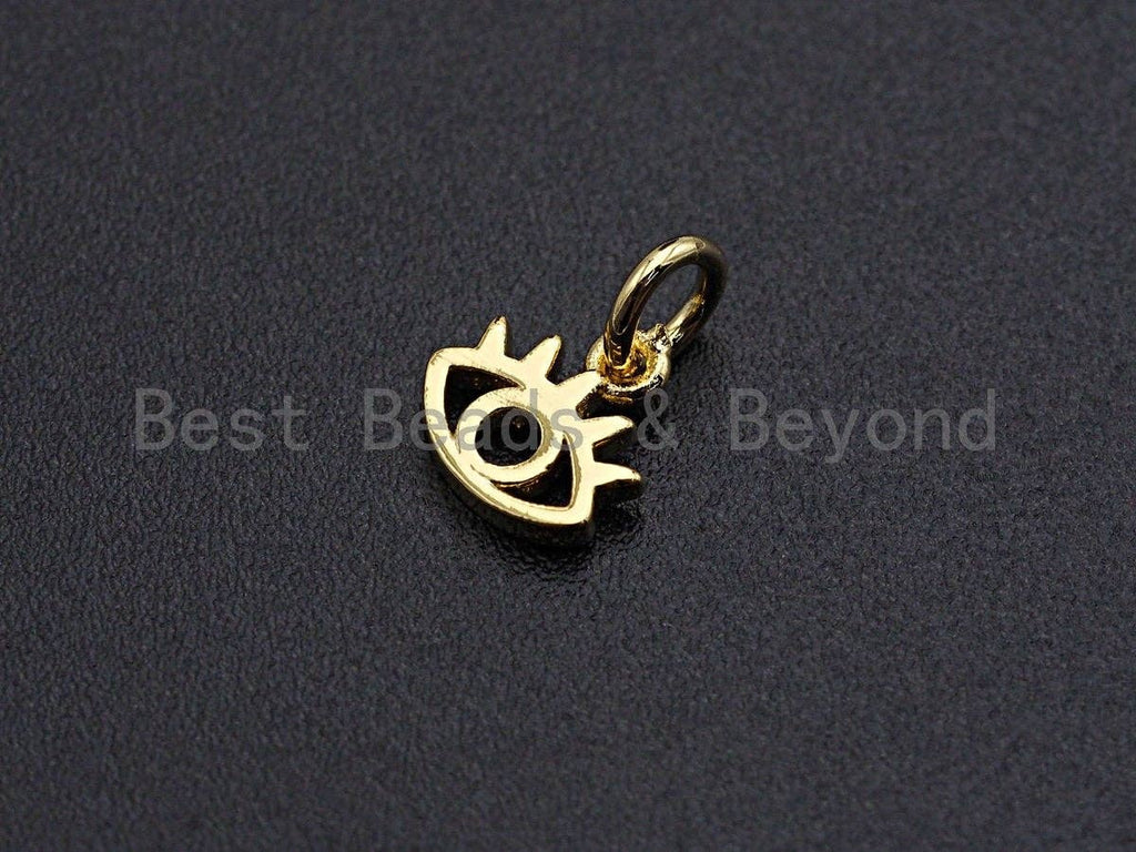 Hollow Out Evil Eye Long eyelash Shape Pendant/Charm, Evil Eye Cubic Zirconia Pendant,24K Gold Tone,7x8mm,Sku#Z591