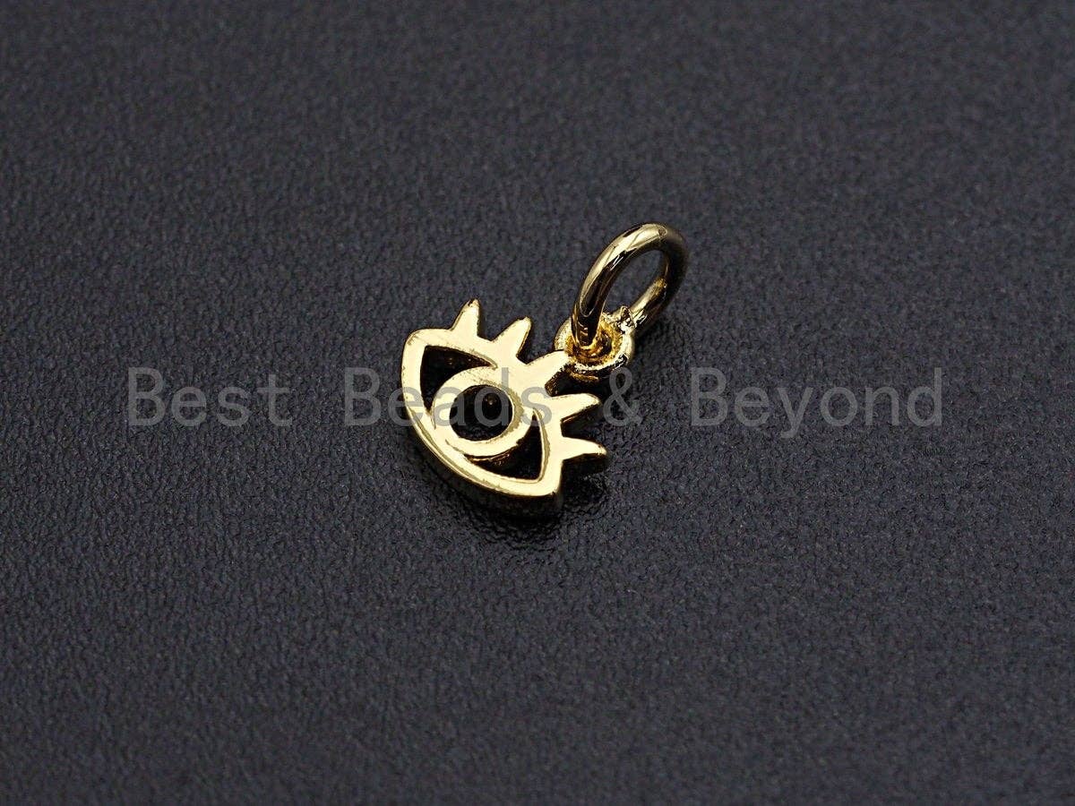 Hollow Out Evil Eye Long eyelash Shape Pendant/Charm, Evil Eye Cubic Zirconia Pendant,24K Gold Tone,7x8mm,Sku#Z591