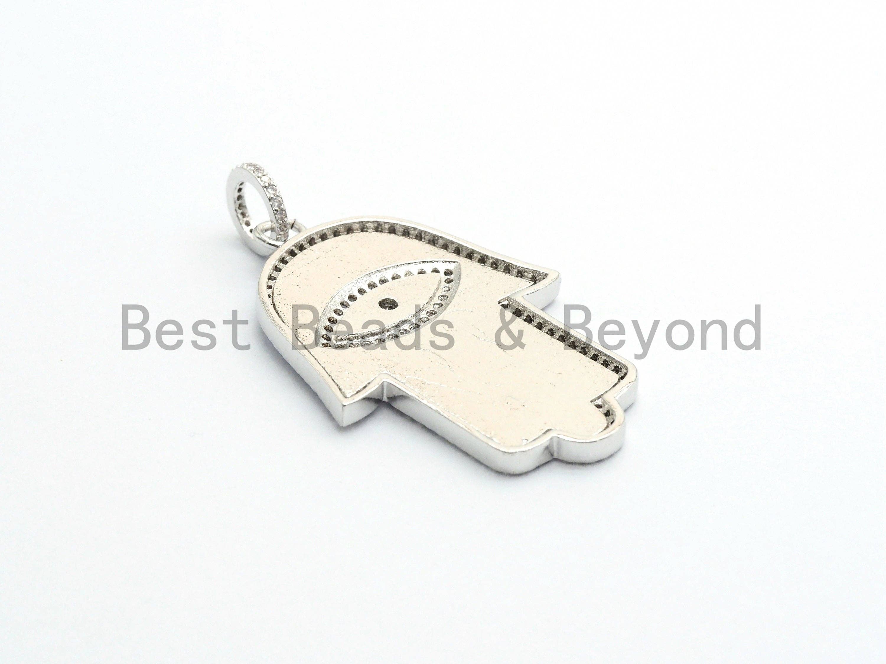 Enamel Oil Drop Hamas Hand Pendant,Cubic Zirconia Hamas Hand Pave Pendant, Blue Pave Pendant, 29x43mm, SKU#F599C