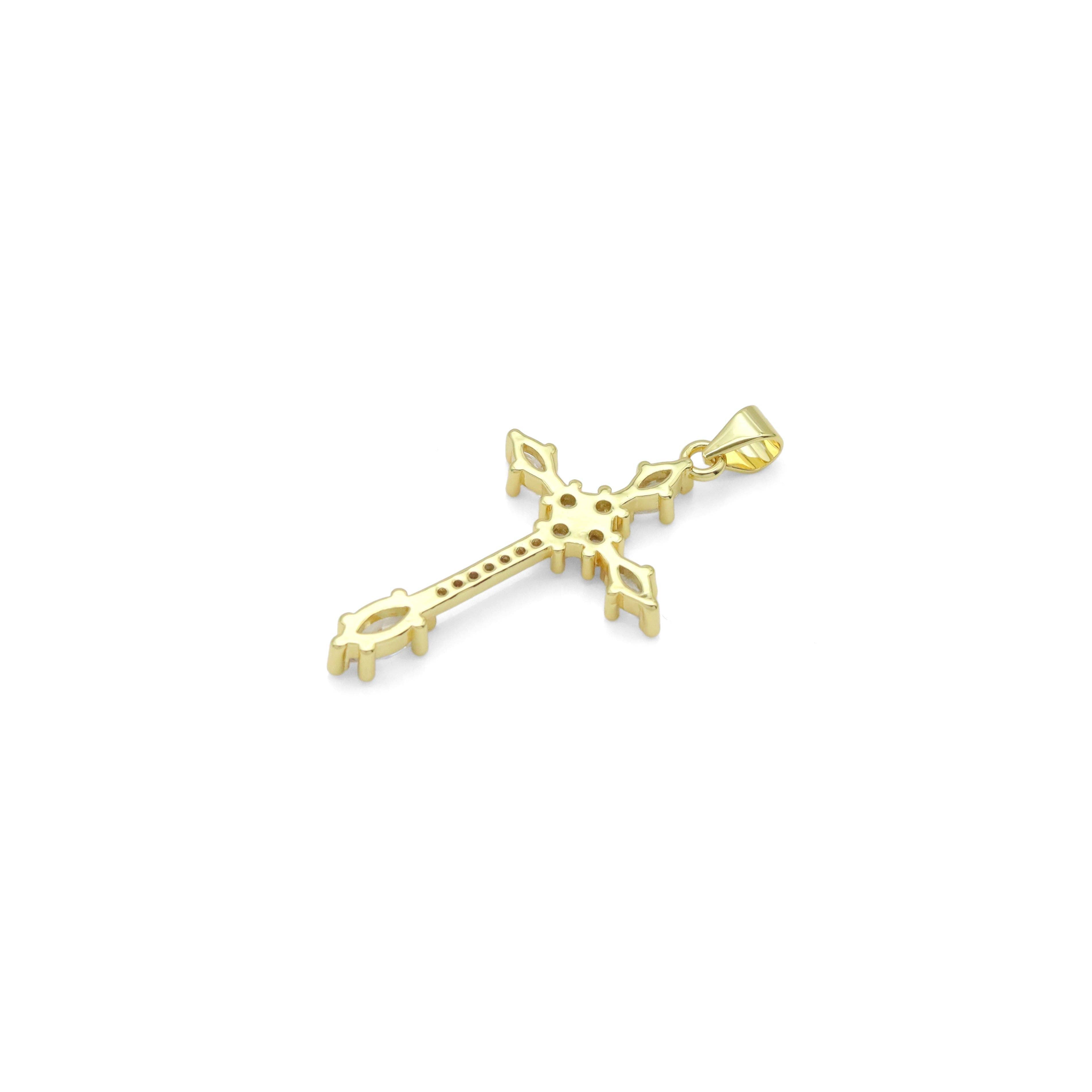 Gold Clear Oval CZ Cross Charm Pendant, Sku#LD639
