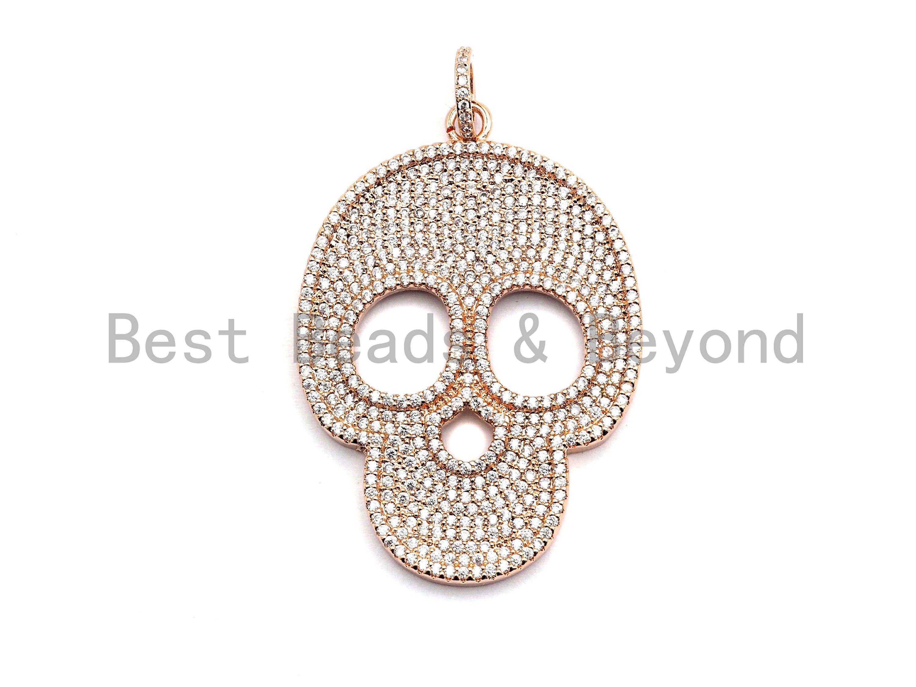 CZ Clear/Black Micro Pave Skull Pendant, CZ Pave Pendant, Go