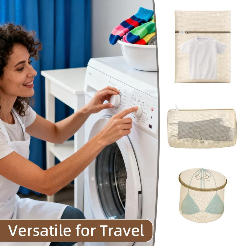 3-Piece Bag, Durable Cotton Mesh Laundry Bag, Sturdy Zipper, Breathable Mesh, Exquisite Laundry Bag for Underwear, Clothes, Pants, Shoes and Socks