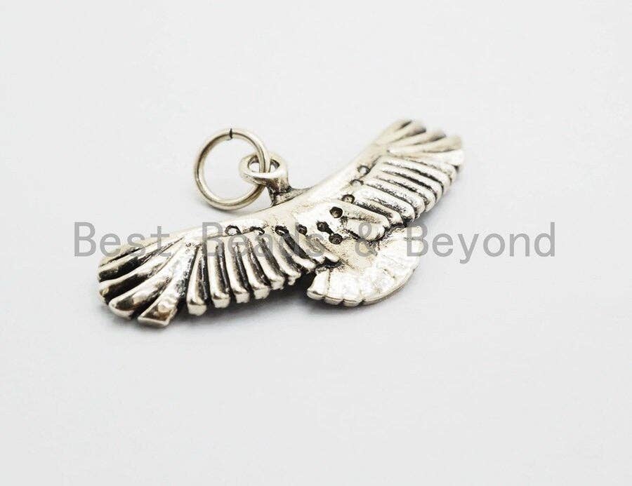 American Eagle Charm, CZ Antique Gold & Silver EAGLE Pendant/Charm, Cubic Zirconia Micro Pave Eagle Pendant Charm, 13x27mm, sku#Y114