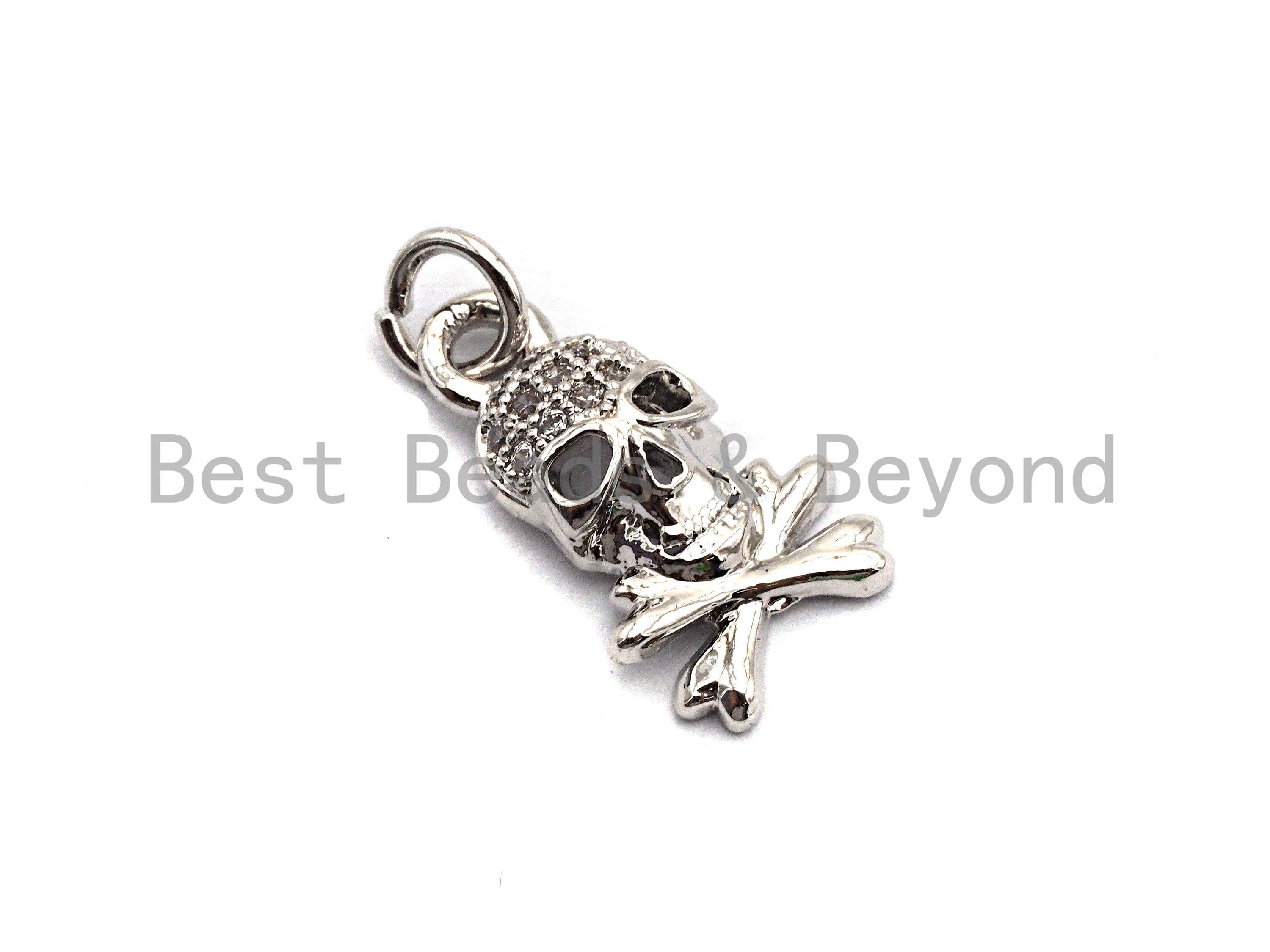 CZ Clear Micro Pave Skull Pendant, CZ Pave Pendant, Gold/Rose Gold/Silver/Gunmetal plated, 8x14mm, Sku#F818