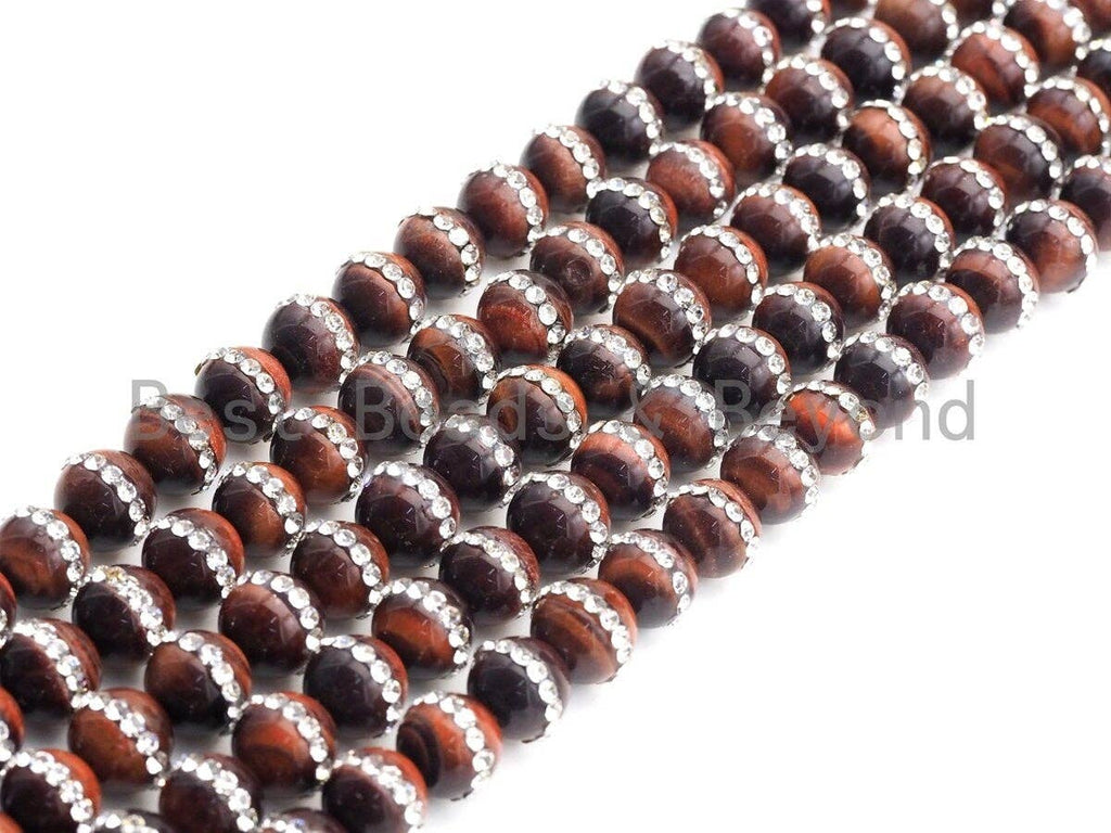Red Tiger Eye with rhinestone inlaid, 6mm/8mm/10mm/12mm/14mm Red Tiger eye Beads, 15.5inch Full strand, SKU#V57