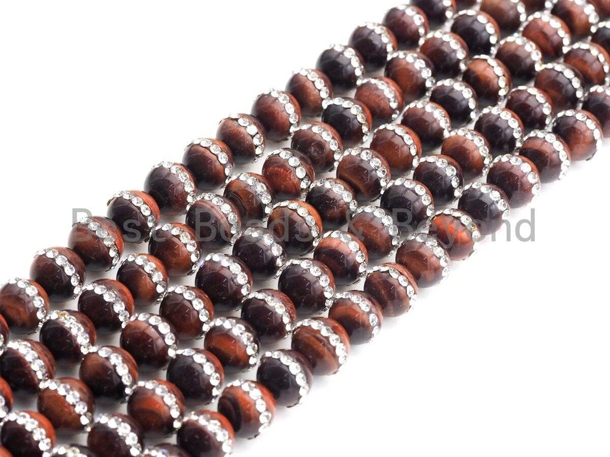 Red Tiger Eye with rhinestone inlaid, 6mm/8mm/10mm/12mm/14mm Red Tiger eye Beads, 15.5inch Full strand, SKU#V57