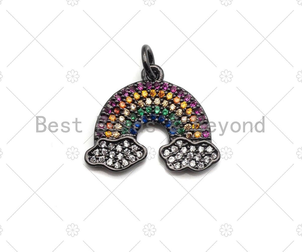 Colorful CZ Micro Pave Rainbow With Cloud Pendant/Charm,Rainbow Cubic Zirconia Pendant, Silver/Gold /Rose Gold/Black Tone,15x18mm,Sku#F1170