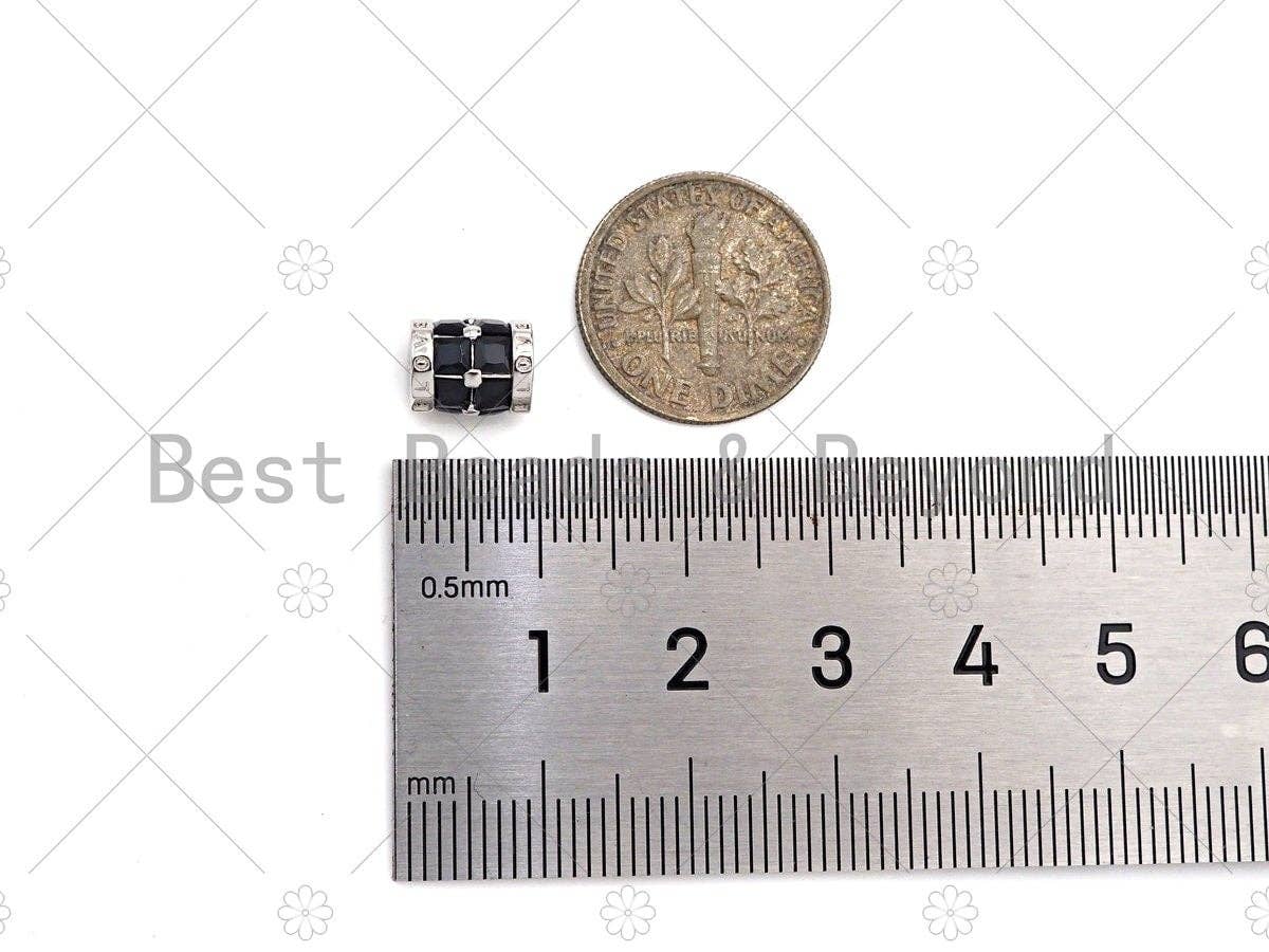 CZ Micro Pave Clover Shape Large Hole Tube Spacer Beads Charms/Drum Barrel Beads, Black CZ, 7x8mm, Sku#Y355