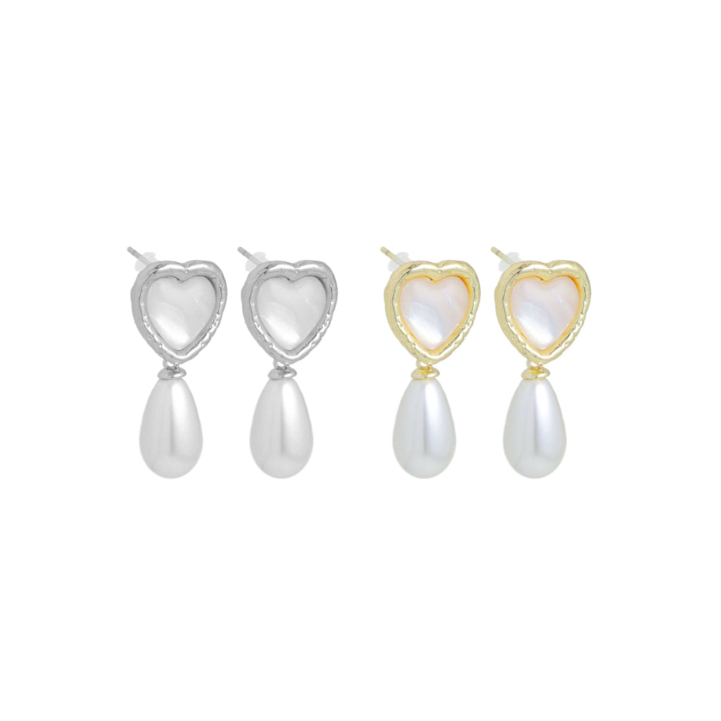 Gold Silver Pearl Heart Teardrop Pearl Earrings, Sku#ZX223