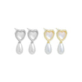 Gold Silver Pearl Heart Teardrop Pearl Earrings, Sku#ZX223