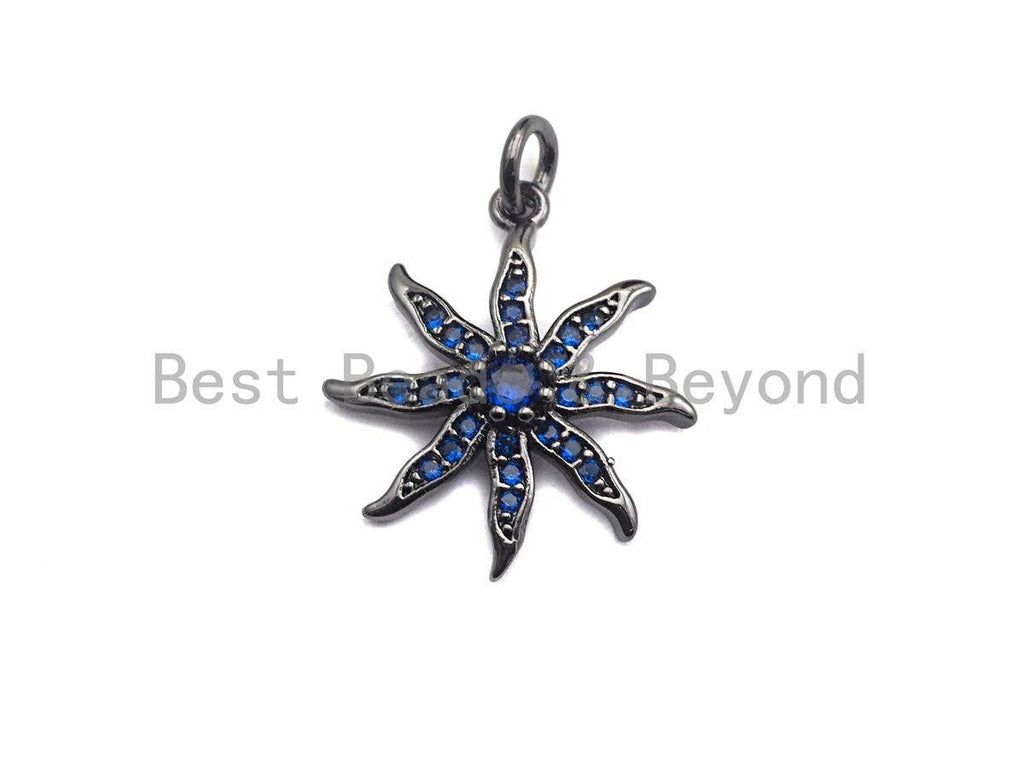Cobalt CZ Micro Pave Starburst Pendant, Cubic Zirconia Pave Starfish Pendant/Charm,18x20mm, sku#Z419